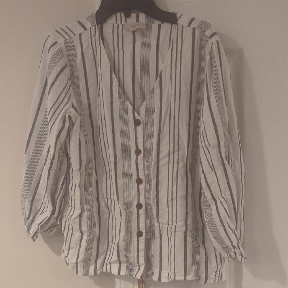 LOFT White Puff Sleeve Button Down Shirt